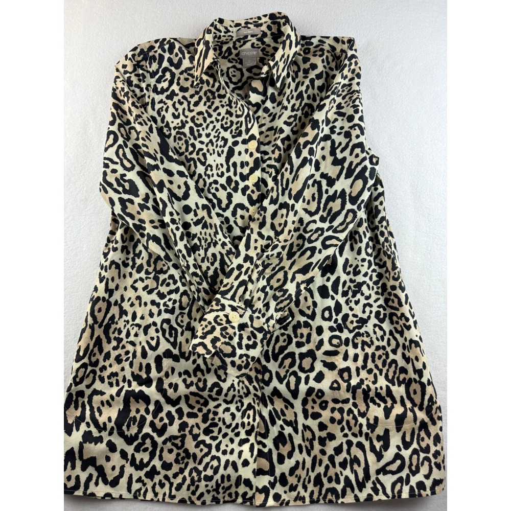 Chico's Leopard Print No Iron Button Down Shirt Women's Size 0